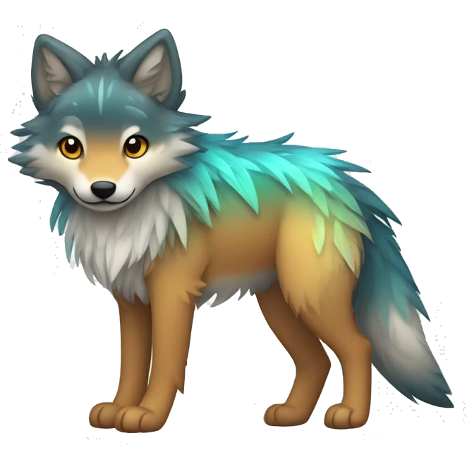 Fluffy Shy Colorful Chibi Coywolf With Shiny Tribal Markings Full Body emoji