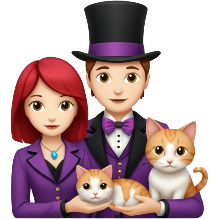 magician couple and their pet cat emoji