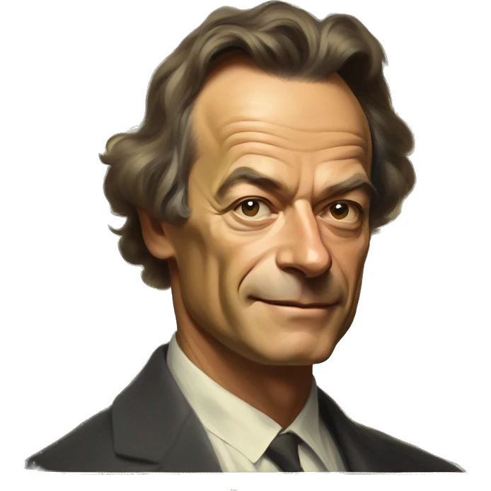 Richard Feynman portrait paining in a impressionist painting styles in a golden frame emoji