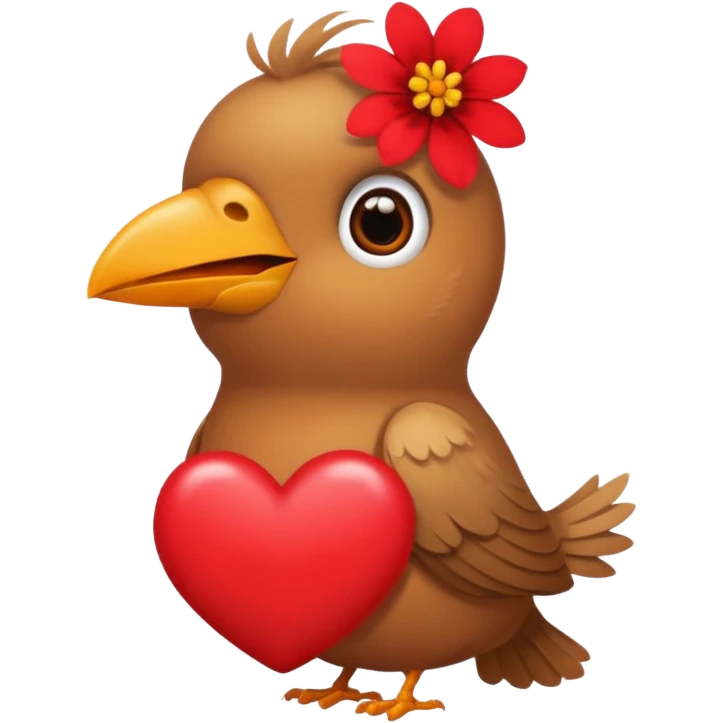 A bird carrying a red flower and heart on its mouse  emoji