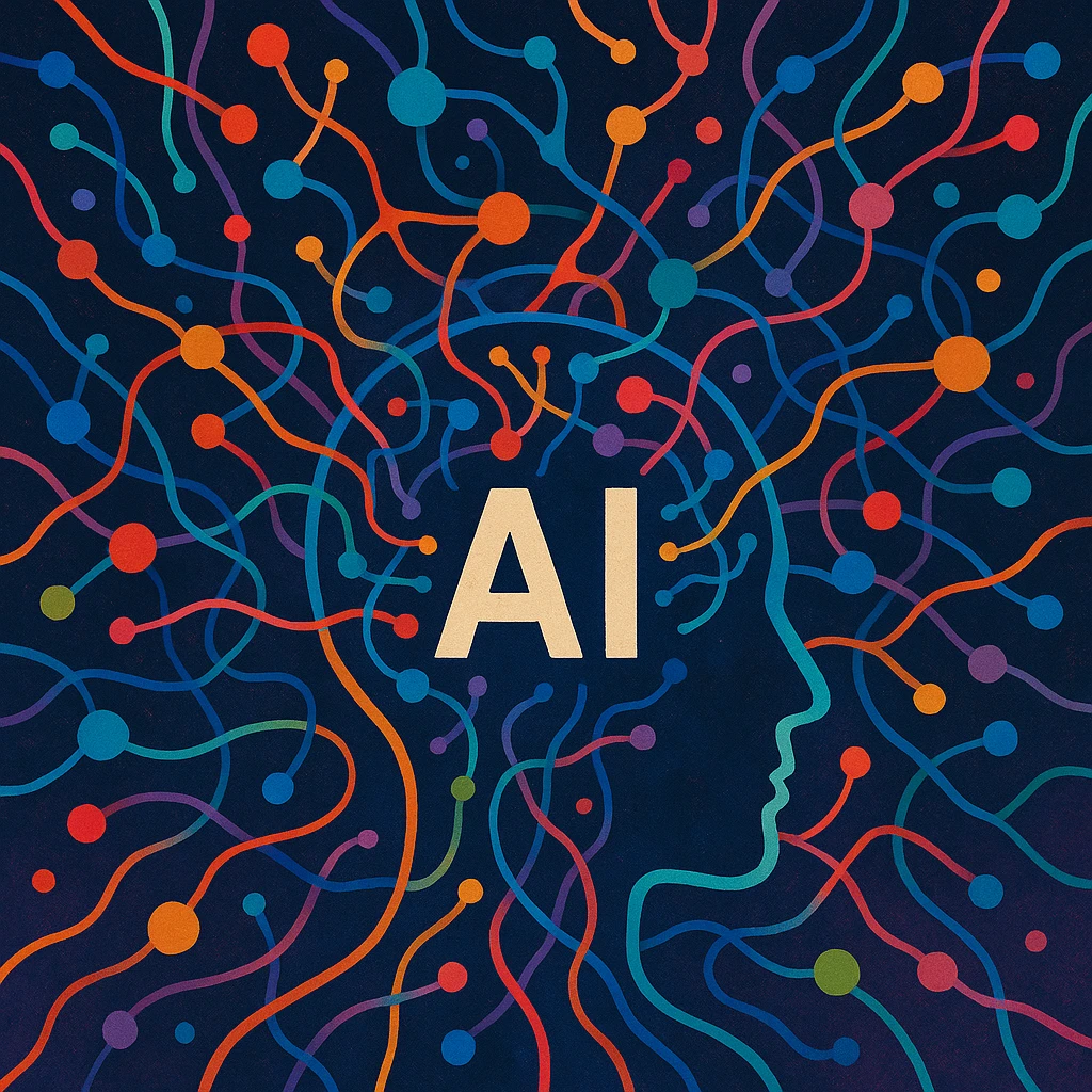 artificial intelligence, neural network, abstract, colorful connections, creative illustration emoji