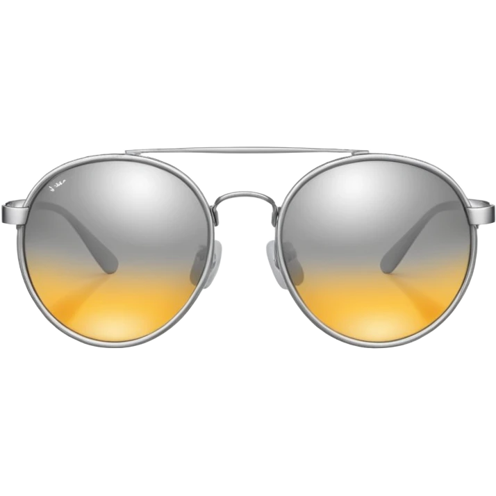 A pair of luxury sunglasses emoji with silver chrome frame, smooth rounded lenses, reflective metallic surface, high-end swag aesthetic, minimal and clean design, iOS emoji style, centered, white background emoji
