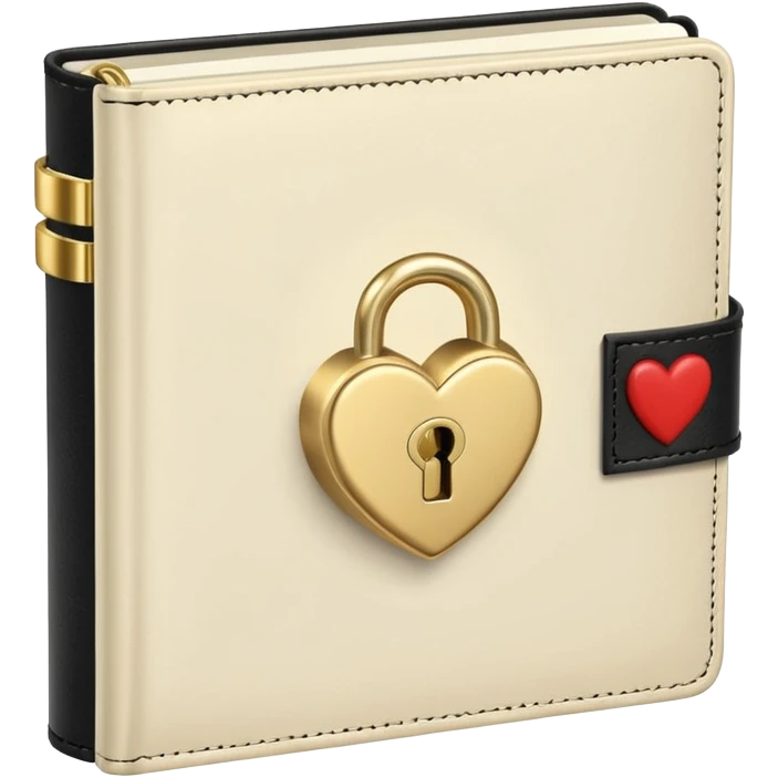 ivory notebook with gold heart shaped lock on it emoji