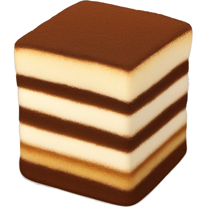 a perfectly square tiramisu, with only cocoa dusting on top, not on a plate.  emoji