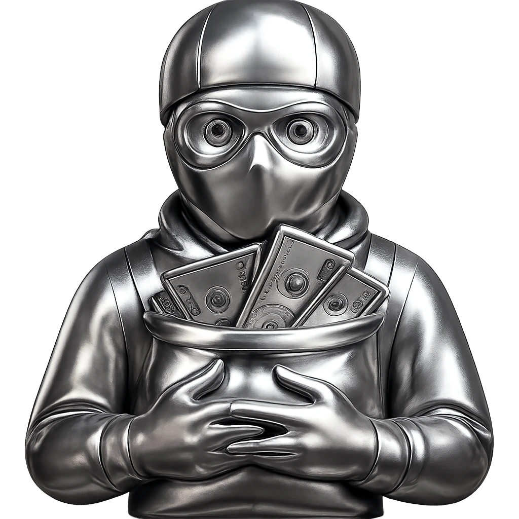 Transform this emoji into a 3D chrome style with a highly reflective metallic look, keeping all details and pose the same, no background. emoji