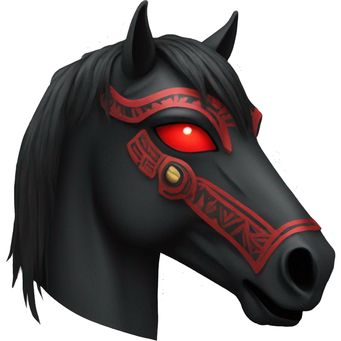 Black Horse mask with red and vertical eyes and tribal style emoji