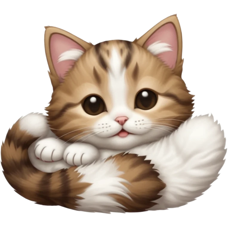 dark brown tabby and white kitten upside down with eyes closed emoji