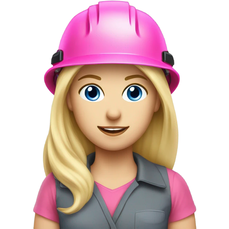blonde hair blue eyed girl electrician with pink helmet  emoji