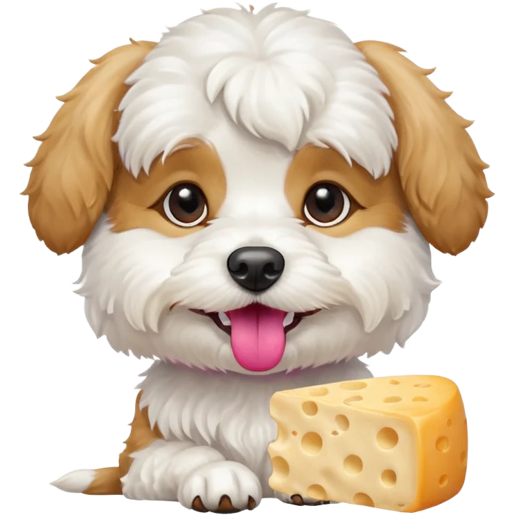 white dog cavachon stay and want to eat cheesee emoji