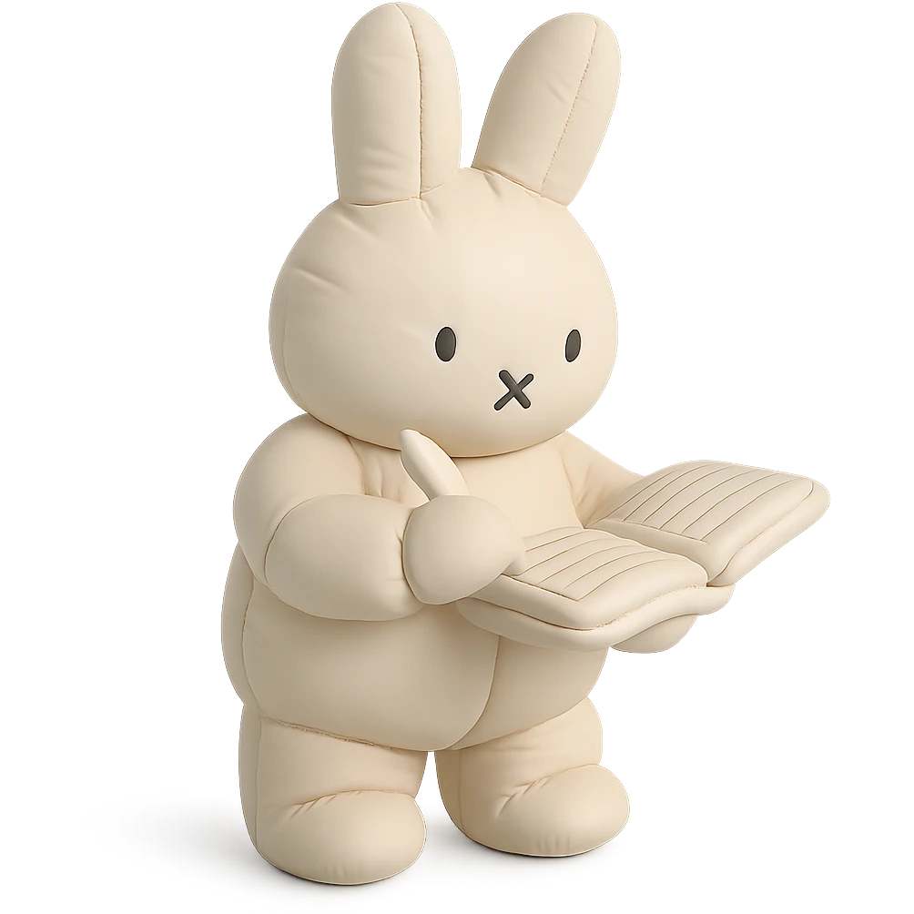 cream bunny writing in planner, standing, cushion style emoji