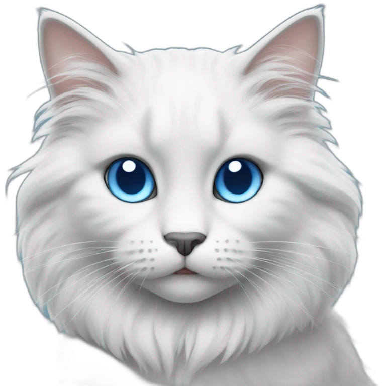 White and grey cat with long fluff with blue eyes emoji