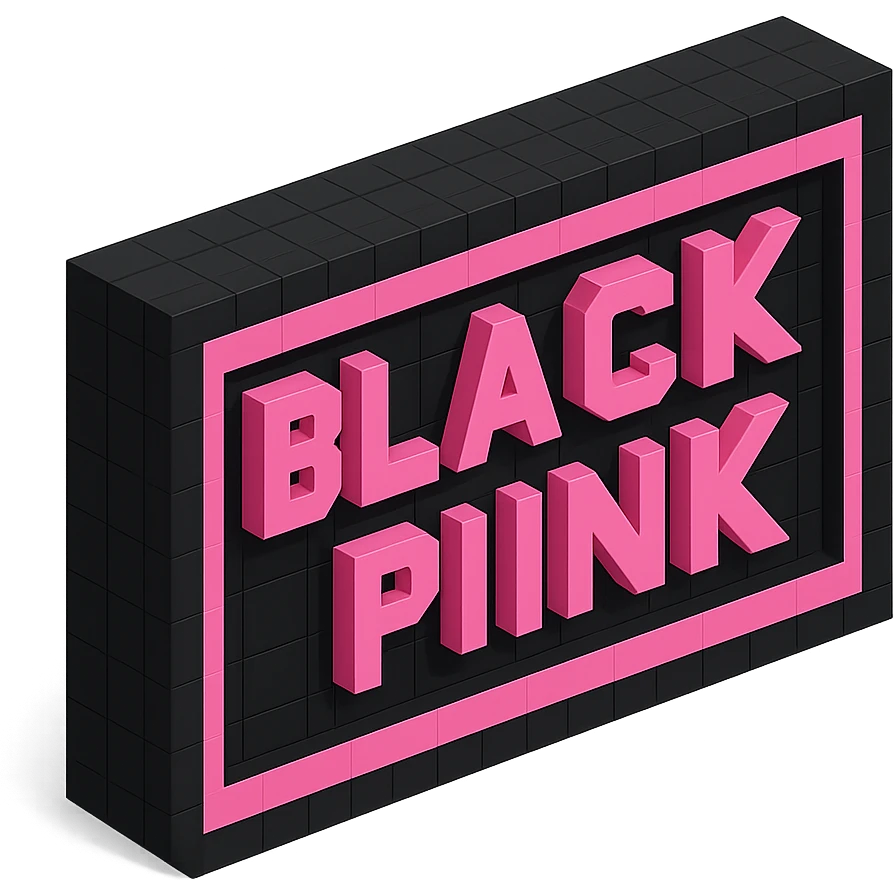 BLACKPINK-inspired object, black and pink colors, blocky and 3D pixelated look emoji