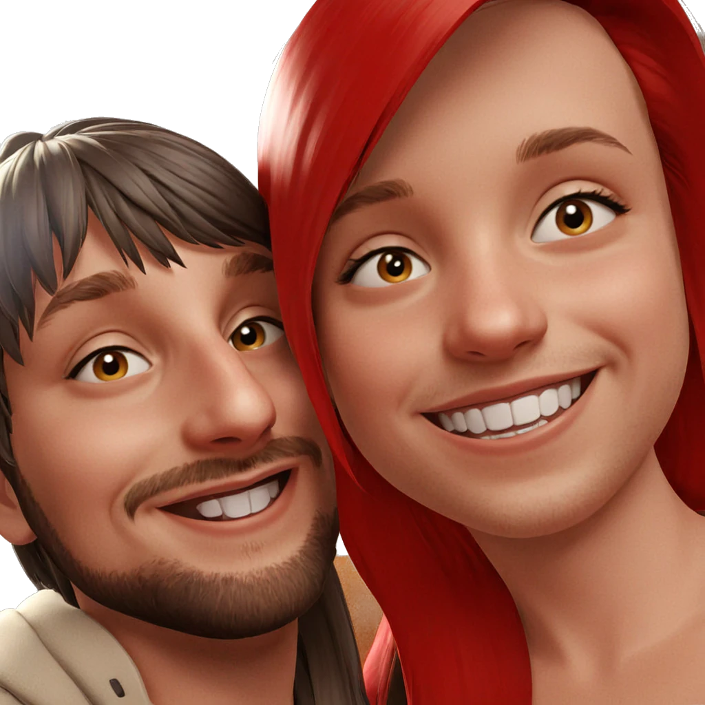 smiling girl with boy portrait emoji