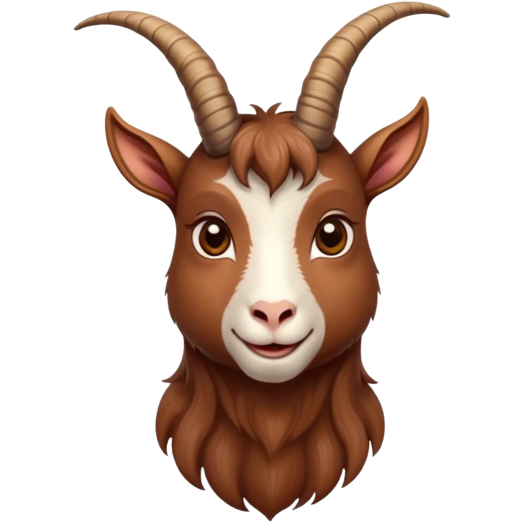 Cinematic Cute Brown Goat Portrait Emoji, Head tilted playfully and inquisitively, featuring a glossy, rich brown fur with charming curved horns, round, sparkling eyes filled with gentle curiosity, Simplified yet irresistibly adorable features, highly detailed, glowing with a warm, friendly glow, high shine, affectionate and lively, stylized with a touch of rustic whimsy, bright and endearing, soft glowing outline, capturing the essence of a mischievous yet loving goat, so playful it feels like it could trot out of the screen and into your arms! emoji