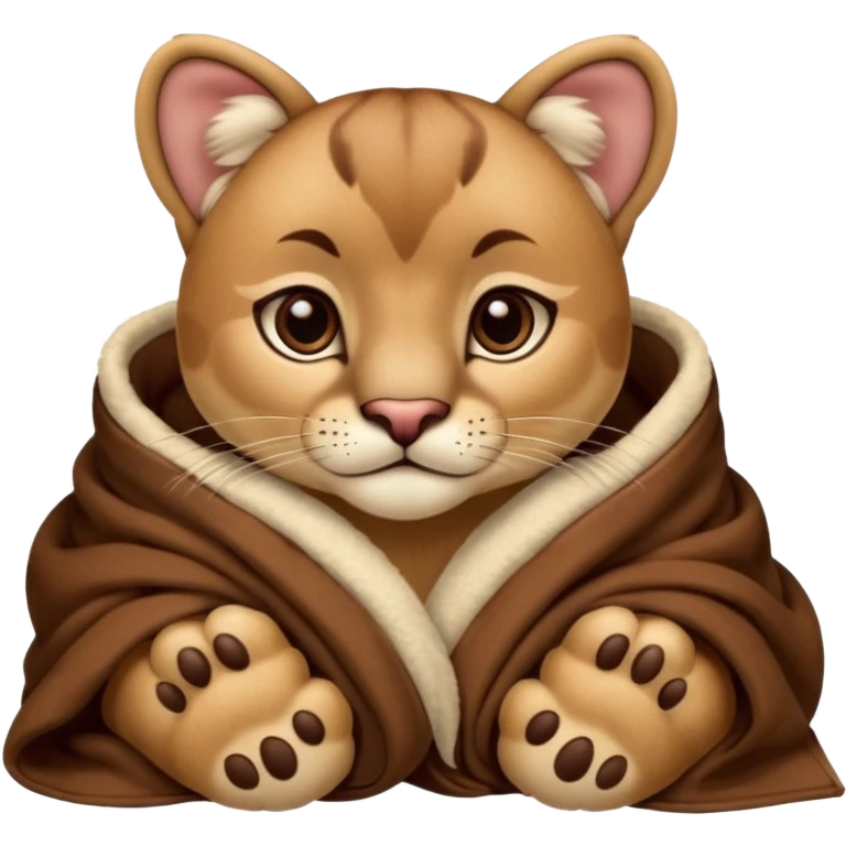 Cozy puma cougar cub in blanket with paws emoji