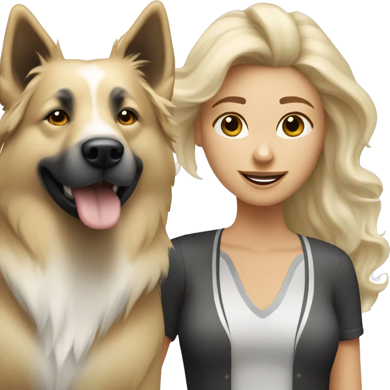 Blond woman near a Australien Shepherd dog Colored Black and white  emoji