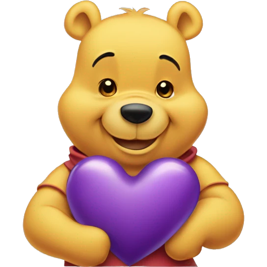 winnie the pooh holding a purple heart emoji