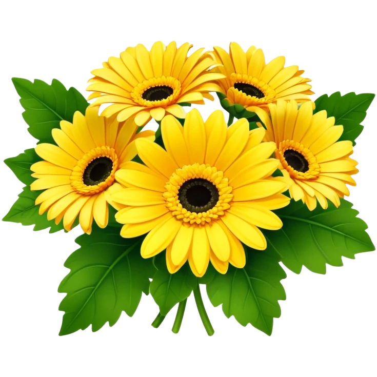 bouquet Sunshine Yellow Gerbera Daisy
, luxuriant, leaf, bud emoji