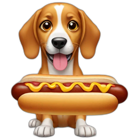 dog wearing hot dog emoji