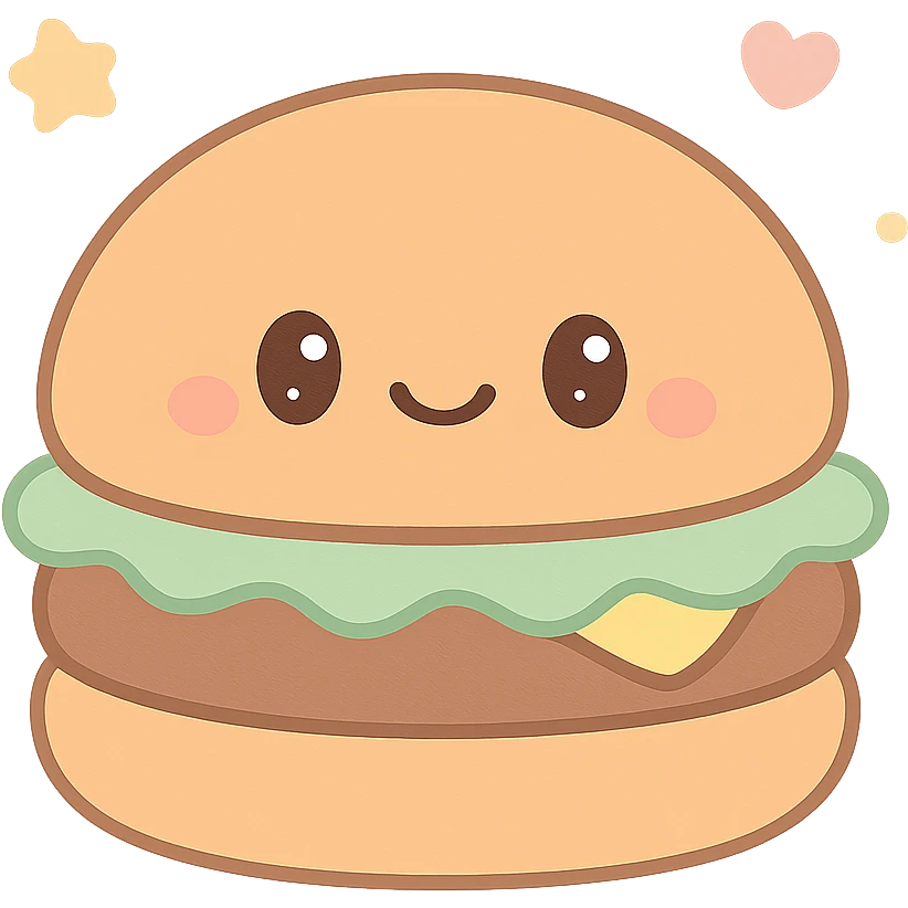 burger squishmallow, soft plush style, cute face, rounded shape, plush texture, adorable and cuddly emoji