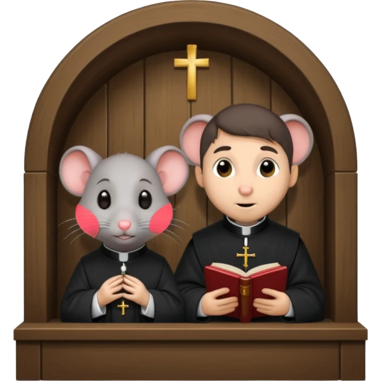 A female catholic rat in a confession booth with a male priest emoji