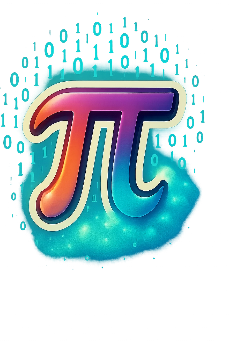  combine the π (pi) math symbol, binary code, and digital mist emerging from it. emoji