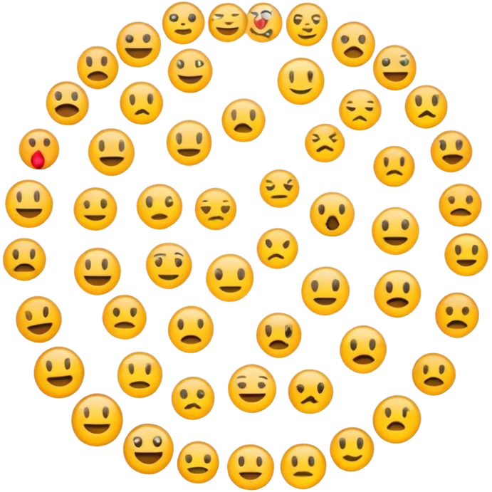 A loading circle made of tiny, unfinished emoji icons, slowly forming into complete emojis. The icons are outlined and semi-transparent, representing the waiting or creation process. Clean, flat, modern digital illustration, perfect for an empty state UI. emoji