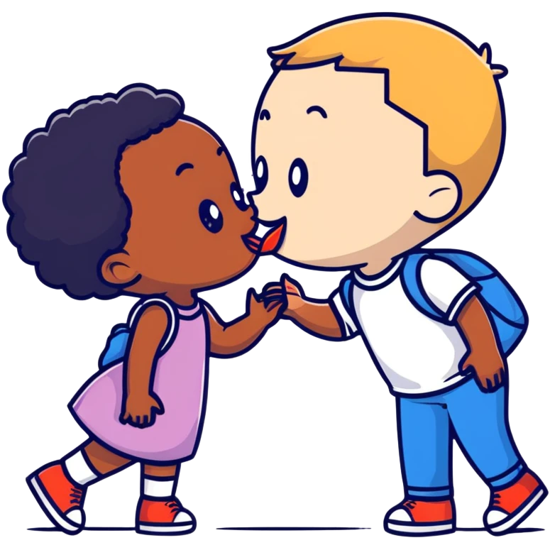 black girl and white boy sharing a cute innocent kiss emoji