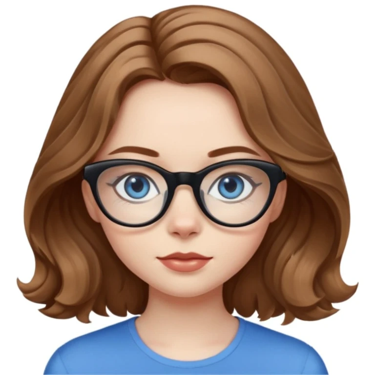 Girl with light brown wavy hair, pale skin, blue eyes, and black cat eye glasses  emoji