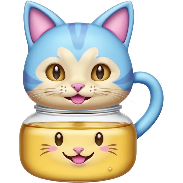 Smiling bottle of oil light purple top and light blue sticking tongue out and with cat ears emoji