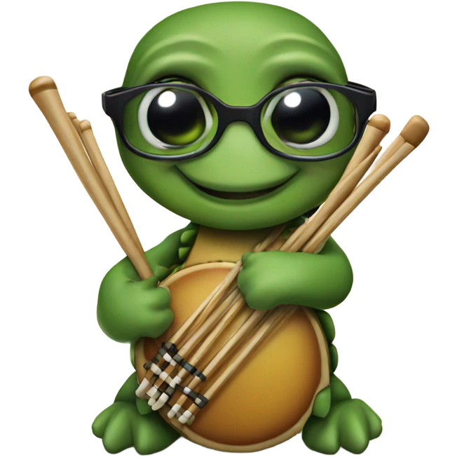 Turtle wearing glasses holding drumsticks emoji