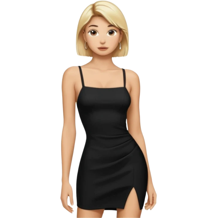 Hailey bieber cheveux court blond voir tout le corps et avec une robe longue serré noir avec des bretelles  emoji