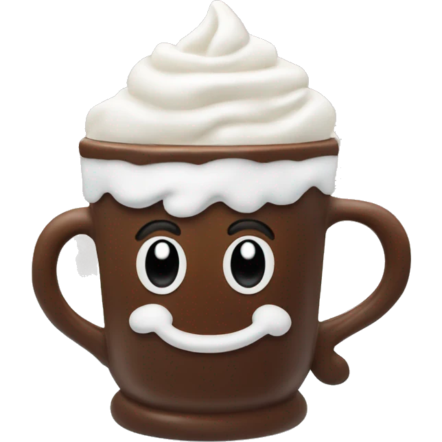 hot chocolate with whipped cream in snowman mug  emoji