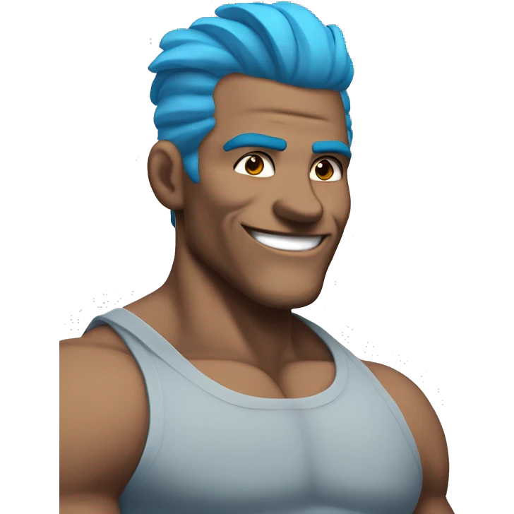 Scar on face blue hair updo muscle man smiling emoji
