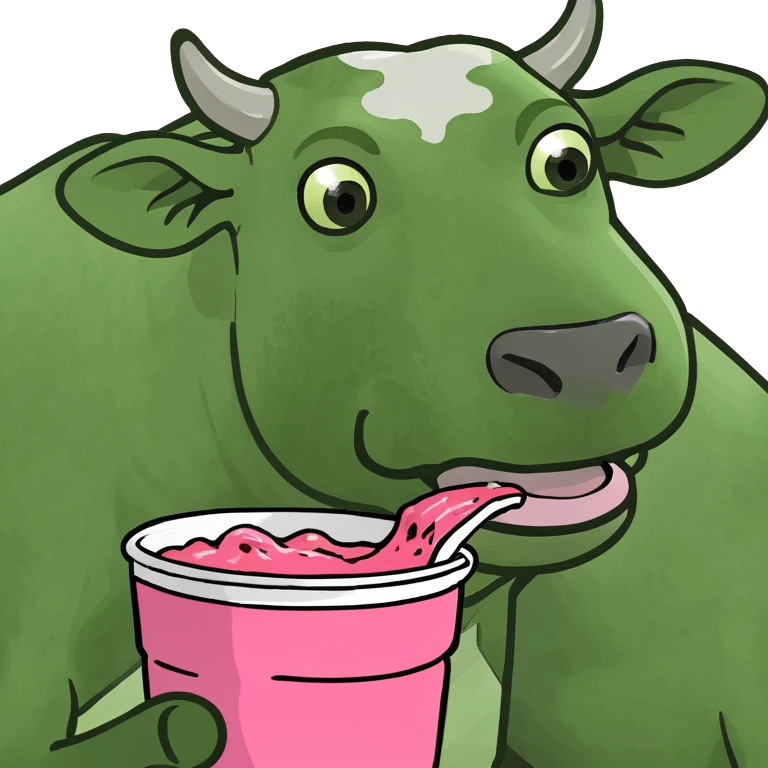 Cow eating pink slop emoji