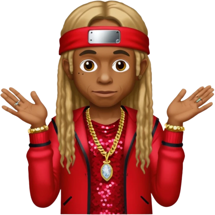 Lil Wayne with long dark blonde hair, red sequin outfit emoji