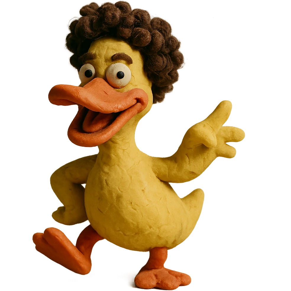 duck with Jeff Ross's curly hair and a comedic pose emoji