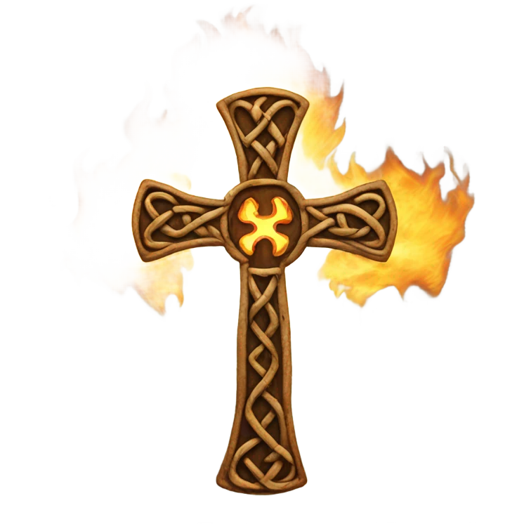 Celtic cross surrounded by the earth on fire  emoji