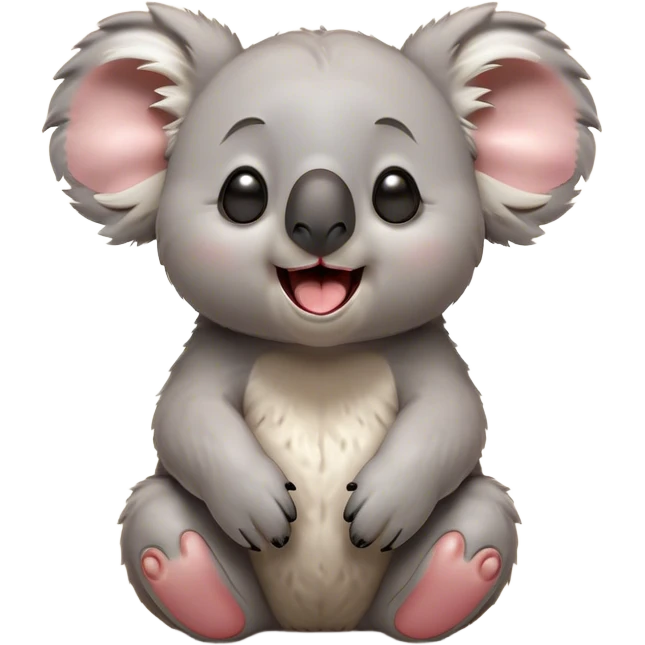Cinematic Cute Yawning Koala Portrait Emoji, Head tilted slightly with a dramatic, wide-open yawn, showcasing a soft, downy grey fur with drooping ears and round eyes barely open in drowsy contentment, Simplified yet irresistibly adorable features, highly detailed, glowing with a soft, cozy glow, high shine, relaxed yet expressive, stylized with a touch of gentle whimsy, bright and endearing, soft glowing outline, capturing the essence of a sleepy yet affectionate koala, so drowsy it feels like it could stretch out of the screen and curl up for a nap! emoji