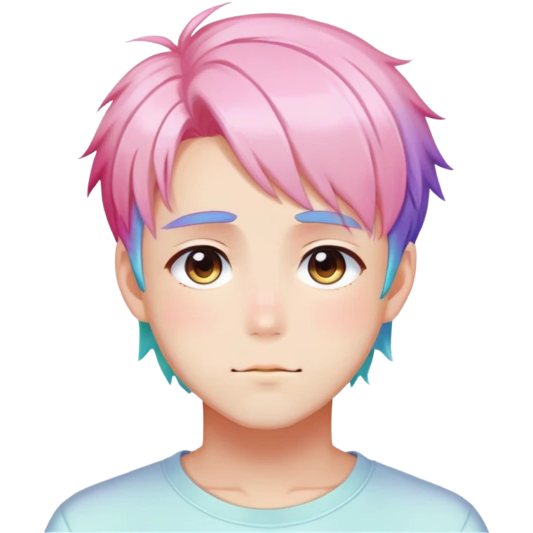 Gorgeous romantic anime style shojo man with blushing face aesthetic and pretty colorful shiny gradient pastel hair trending style emoji