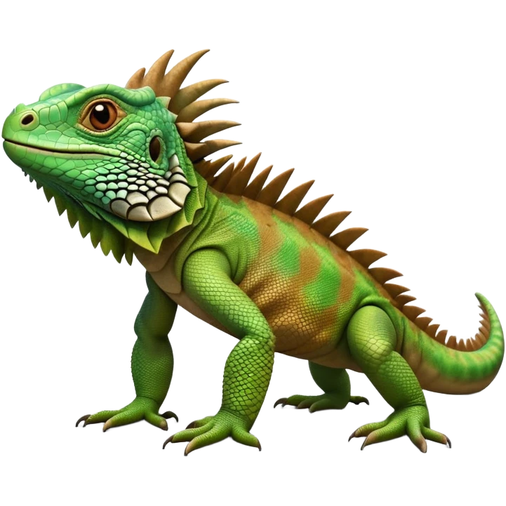 cinematic-iguana-realistic-full-body-basking-emoji,-long-scaly-body-stretched-out,-spiny-ridge-running-down-its-back,-textured-green-and-brown-skin-dappled-with-light,-sharp-intelligent-eyes-studying-the-surroundings emoji