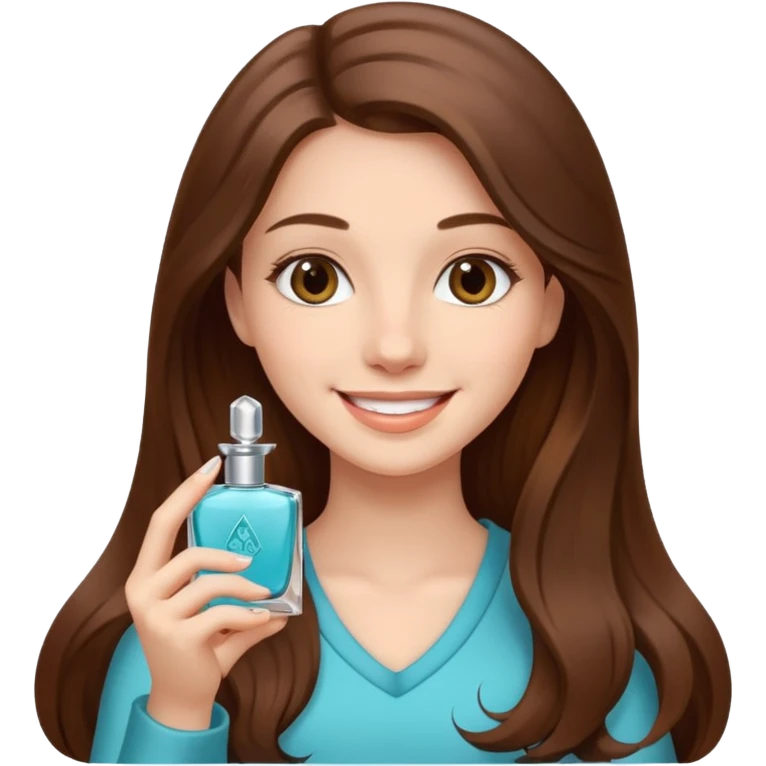 half body pretty long hair girl holding parfume with smile emoji