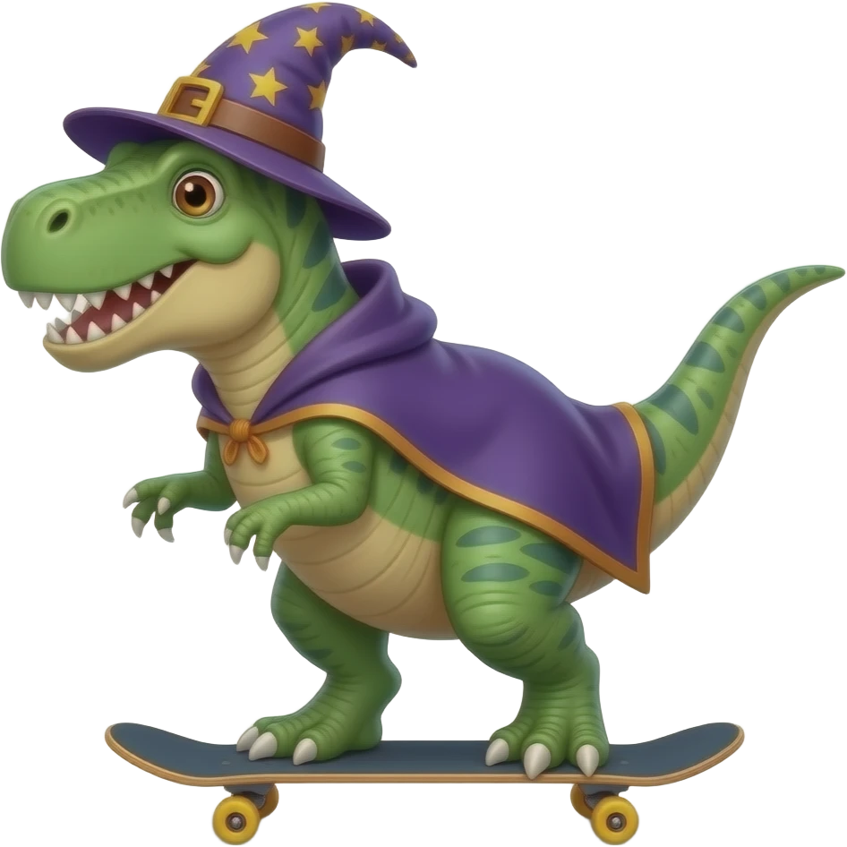 dinosaur wizard riding a skateboard emoji
