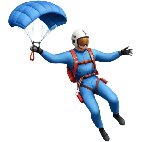 A base jumper soaring through the sky, with a parachute deployed, gliding over a dramatic cliffside or tall building. The background showcases a vast landscape below, with clouds and open skies, emphasizing the adrenaline and freedom of the sport emoji
