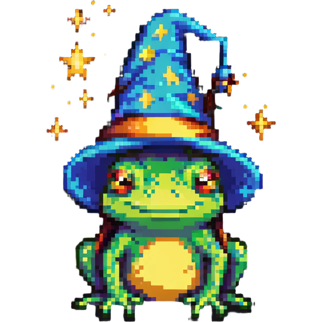 wizard frog with a starry wizard hat emoji