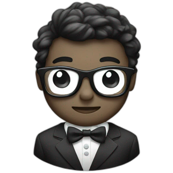 Black and white can in glasses and wearing a bow tie emoji