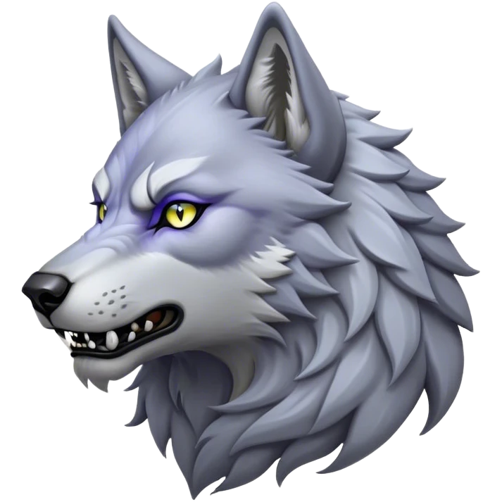 Cinematic Noble Werewolf Portrait Emoji, Formidable and majestic, with a powerful lupine silhouette in moonlit grays and silvers, featuring piercing, wise eyes and a dignified snarl that hints at untamed strength, simplified yet intricately detailed, glowing with a soft, lunar outline that encapsulates the noble duality of feral instinct and loyal guardianship! emoji