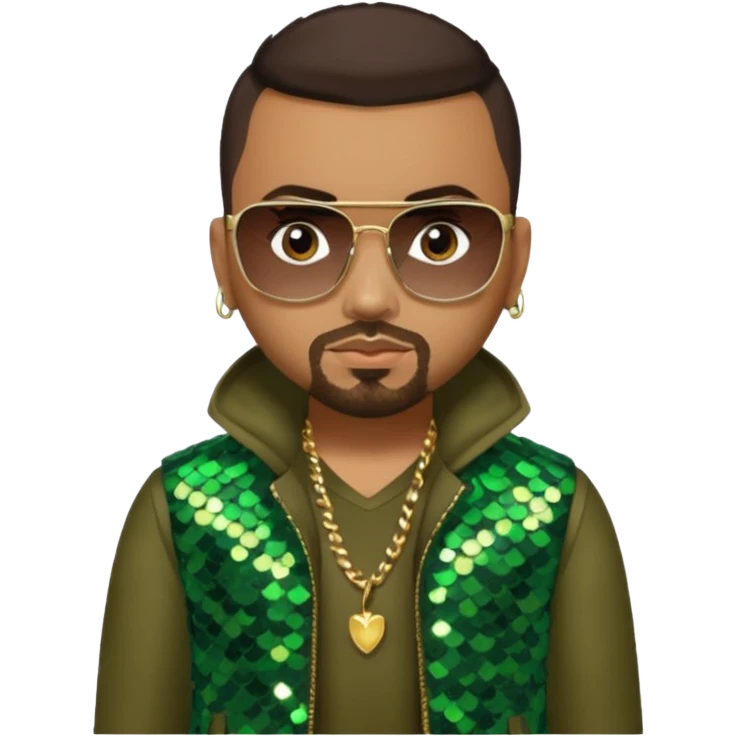 Sean Paul with dark brown hair, olive sequin outfit emoji