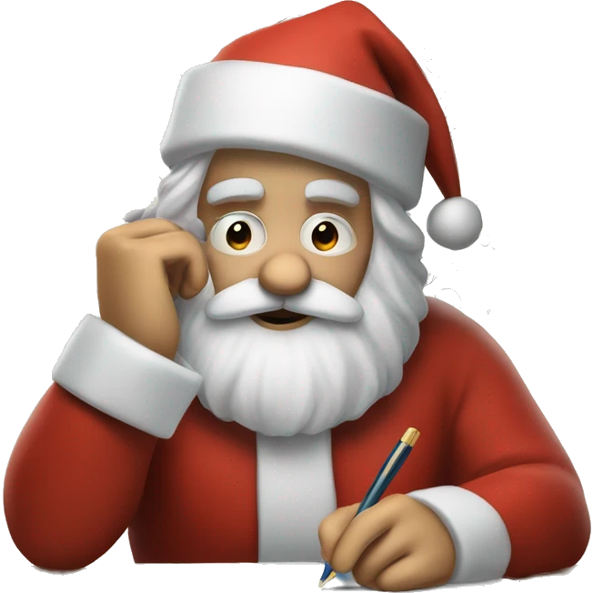 European Santa Claus is sitting on a desk, writing something down on a sheet of paper, solving complicated math puzzles emoji