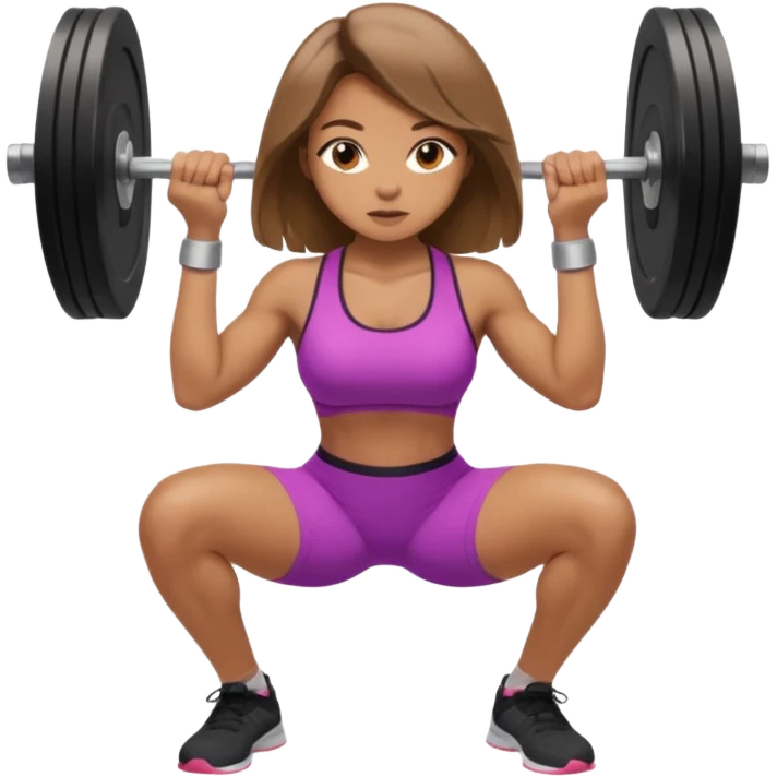 Beautiful woman with light brown shoulder length hair popping a squat without any weights emoji